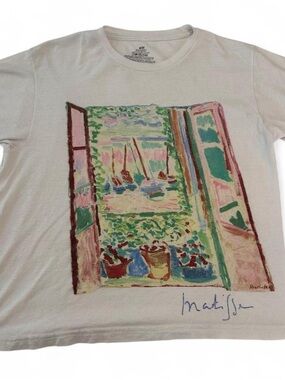 White Graphic Tee with Colorful Painting Print